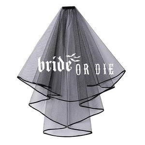 Edgy “Bride or Die” haircomb veil bachelorette bridal party
